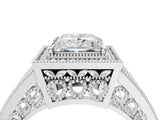 Silver Princess Halo Split Shank Diamond Ring with Milgrain Prong Setting_10