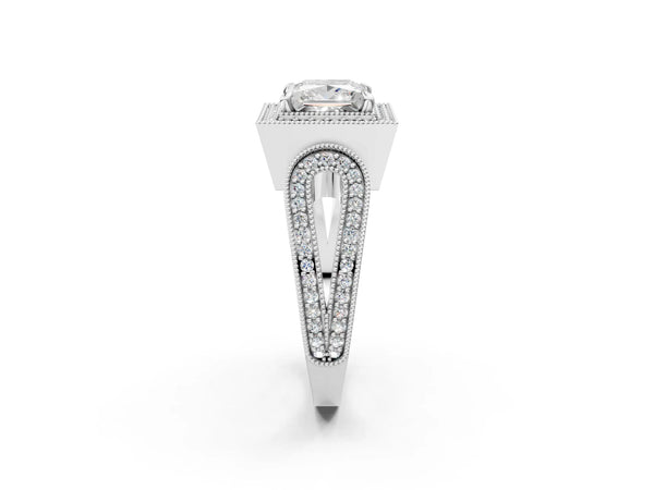 Sterling Silver Princess Cut Vintage Milgrain Halo Engagement Ring Setting with Pave Loop Shoulders