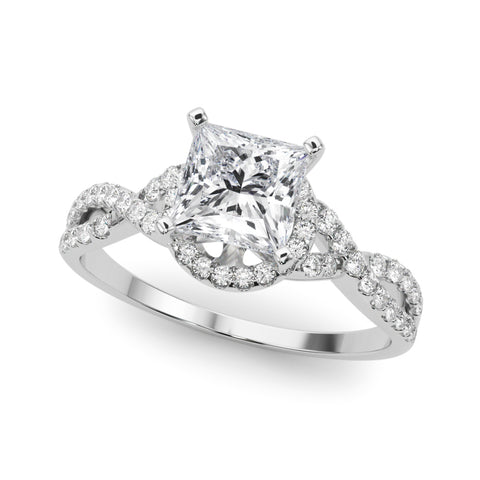 Silver Princess Halo Twist Band Solitaire Prong Setting Ring 2
