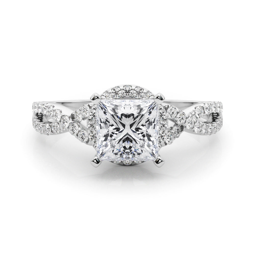 Silver Princess Halo Twist Band Solitaire Prong Setting Ring