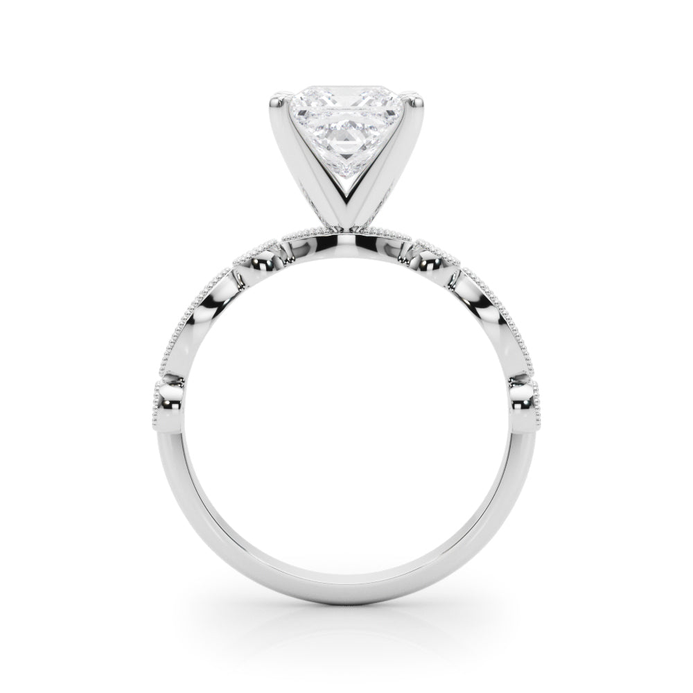 Silver Princess Milgrain Bezel Diamond Engagement Ring with Solitaire Prong Setting 1