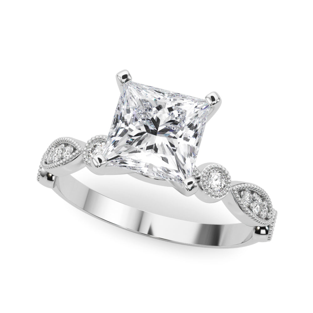 Silver Princess Milgrain Bezel Diamond Engagement Ring with Solitaire Prong Setting 2