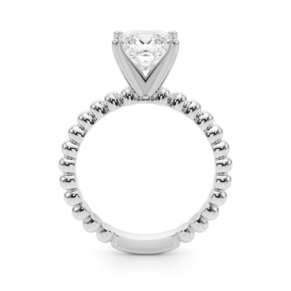 Silver Princess Solitaire Beaded Band Prong Setting Ring 1