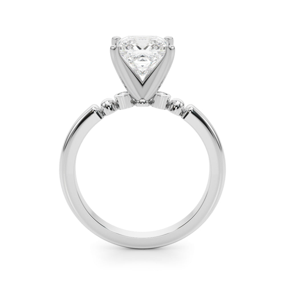 Silver Princess Solitaire Beaded Band with Four-Prong Setting 1