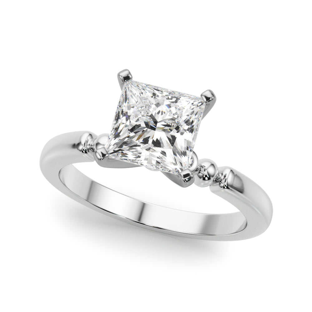 Silver Princess Solitaire Beaded Band with Four-Prong Setting 2