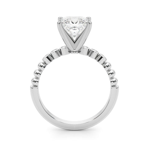 Silver Princess Solitaire Bezel Accent Diamond Engagement Ring with Beaded Band and Four-Prong Setting 1