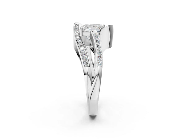 Silver Princess Solitaire Bypass Diamond Engagement Ring with Channel-Set Band and Four-Prong Setting