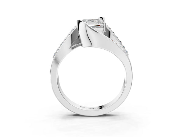 Silver Princess Solitaire Bypass Diamond Engagement Ring with Channel-Set Band and Four-Prong Setting