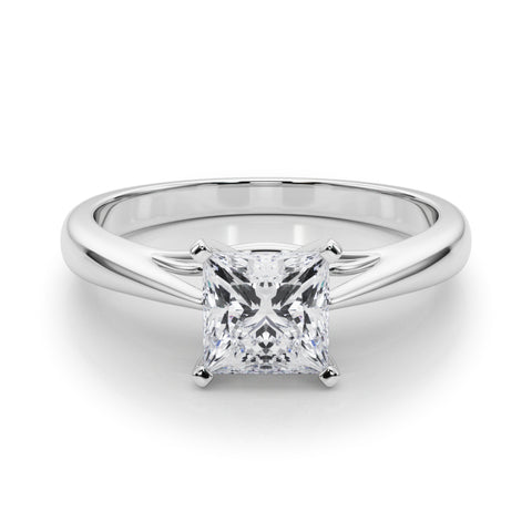Silver Princess Solitaire Diamond Engagement Ring with Cathedral Setting and Four-Prong Mount on a Classic Band