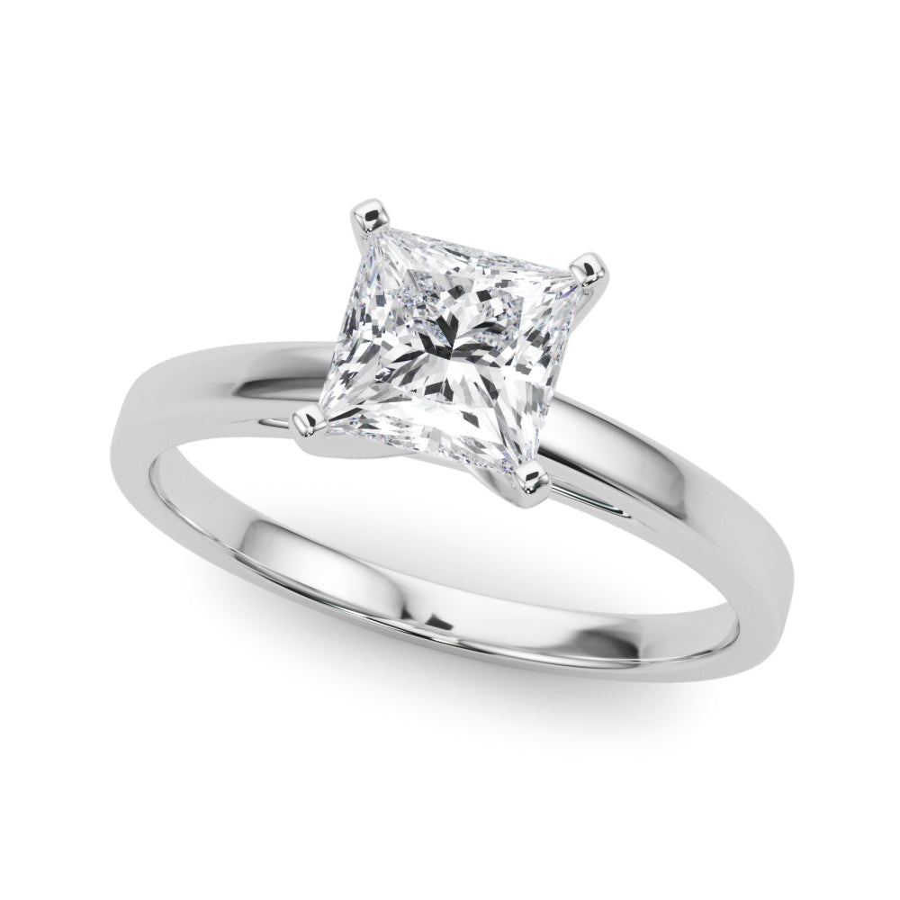 Silver Princess Solitaire Diamond Engagement Ring with Four-Prong Setting on a Classic Band 2