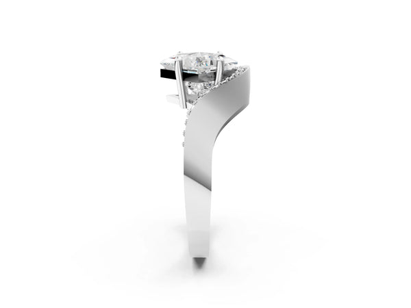 Sterling Silver Princess Cut Bypass Solitaire Engagement Ring Setting with Pave Wave Band