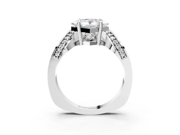 Sterling Silver Princess Cut Bypass Solitaire Engagement Ring Setting with Pave Wave Band