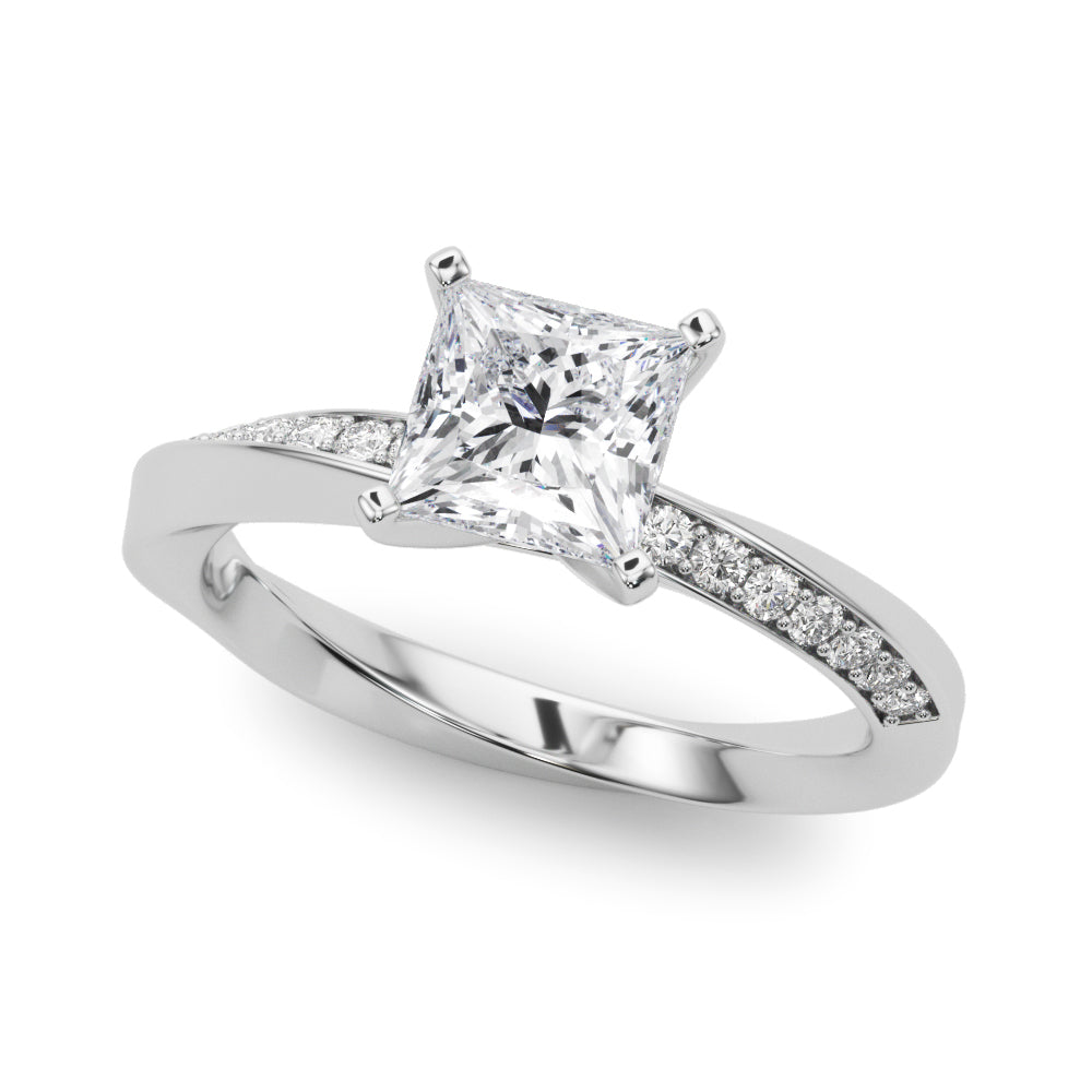 Silver Princess Solitaire Diamond Engagement Ring with Side Stone Accents and Four-Prong Setting 2