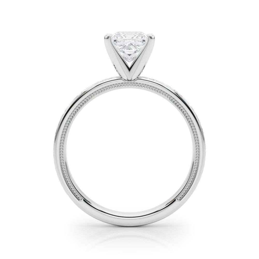 Silver Princess Solitaire Diamond Engagement Ring with XO Engraved Band and Four-Prong Setting 1