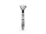 Silver Princess Solitaire Diamond Engagement Ring with XO Engraved Band and Four-Prong Setting 2