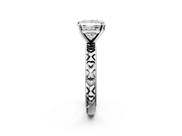 Sterling Silver Princess Cut Solitaire Engagement Ring Setting with XO Engraved Band