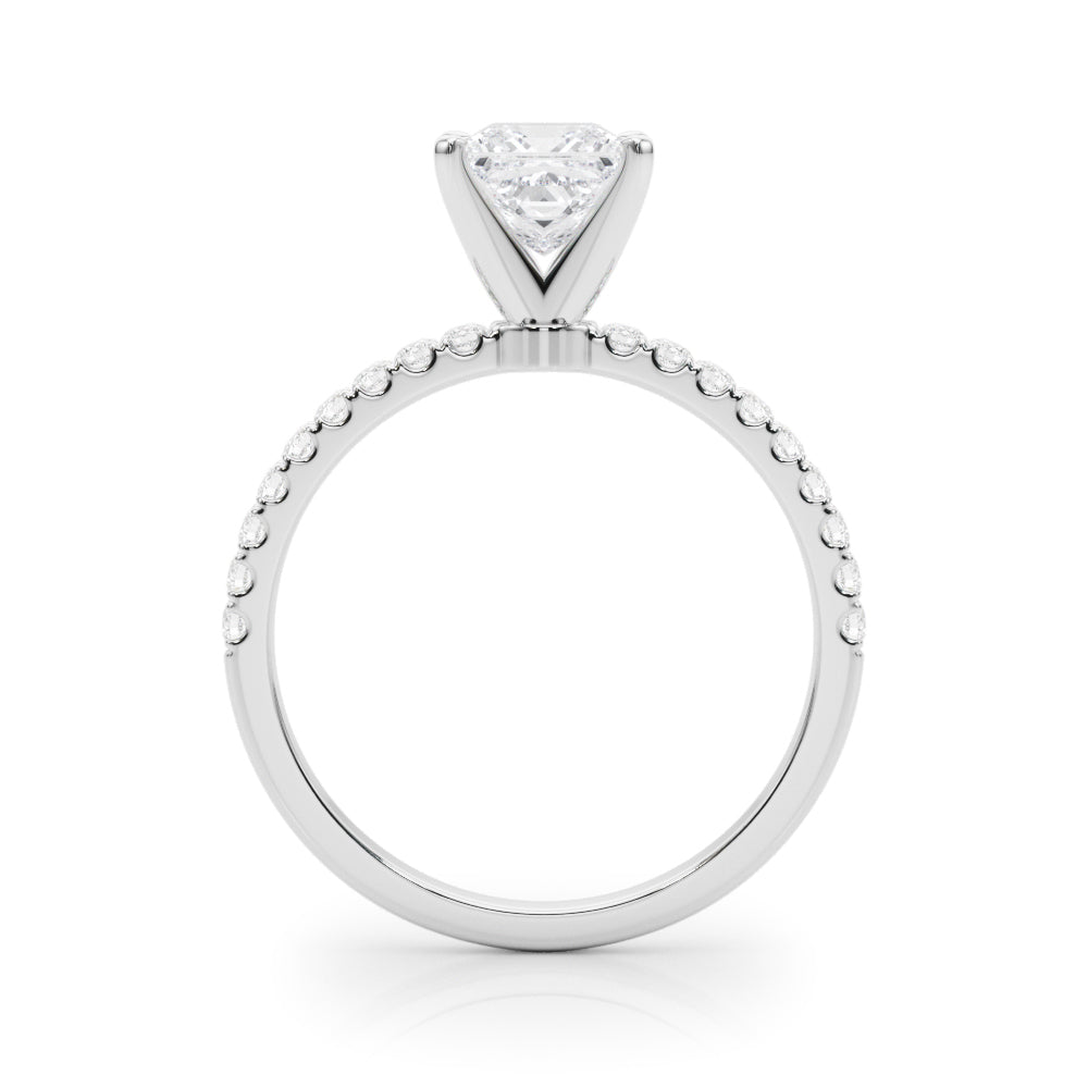 Silver Princess Solitaire Diamond Pavé Band with Four-Prong Setting 1