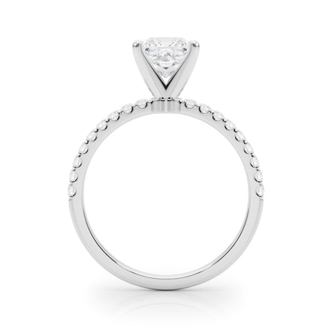 Silver Princess Solitaire Diamond Pavé Band with Four-Prong Setting 1