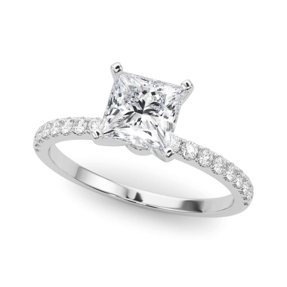 Silver Princess Solitaire Diamond Pavé Band with Four-Prong Setting 2