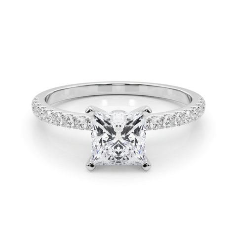 Silver Princess Solitaire Diamond Pavé Band with Four-Prong Setting