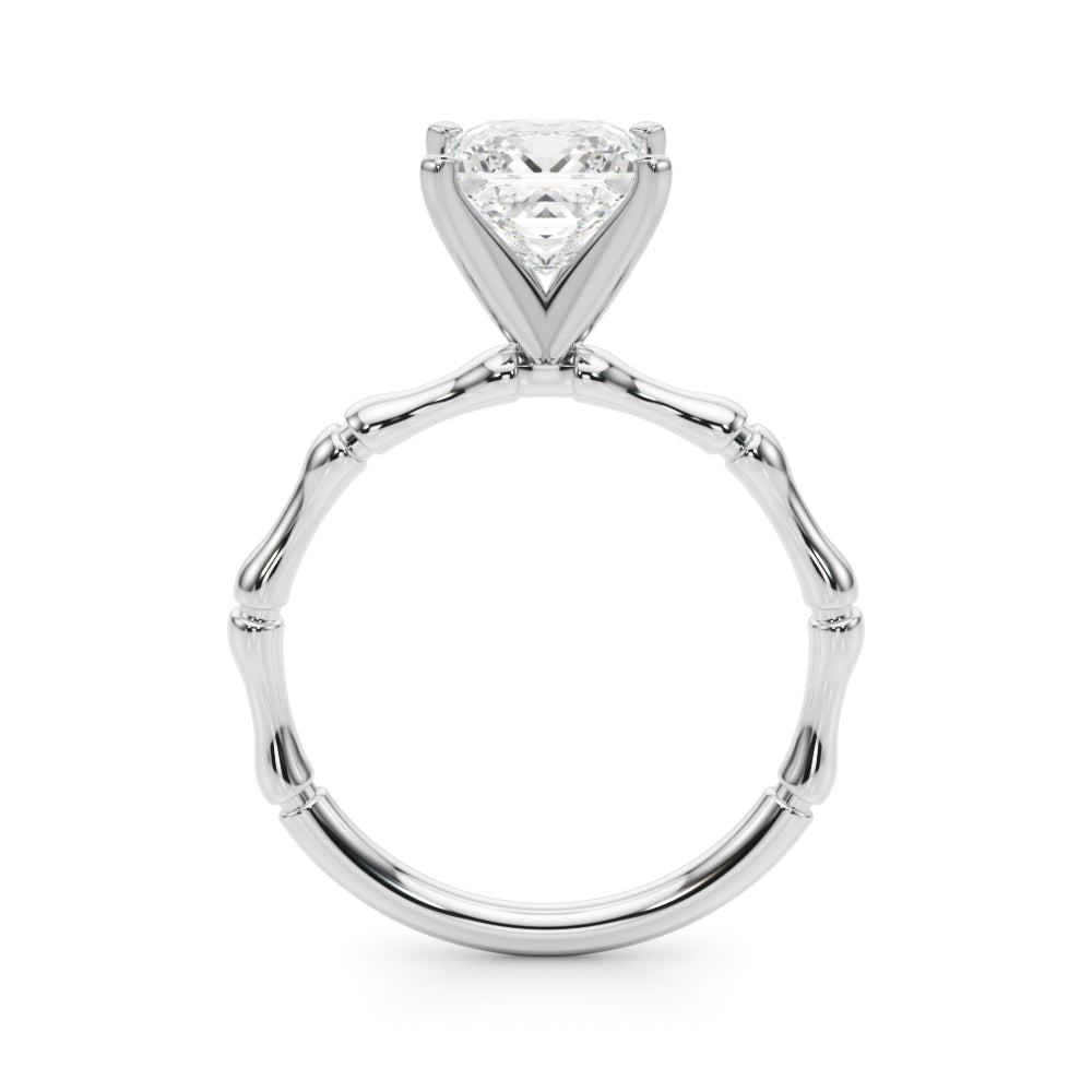 Silver Princess Solitaire Diamond Ring with Bamboo Band and Four-Prong Setting 1