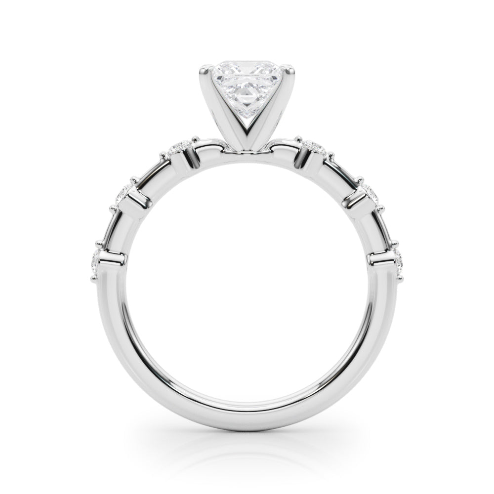 Silver Princess Solitaire Diamond Ring with Bezel Set Side Stones and Prong Setting 1