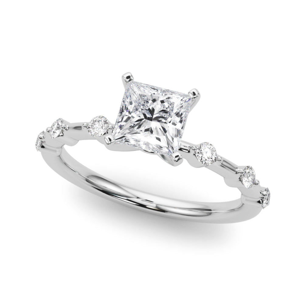 Silver Princess Solitaire Diamond Ring with Bezel Set Side Stones and Prong Setting 2