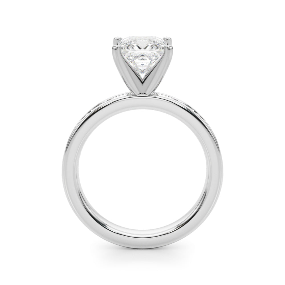 Silver Princess Solitaire Diamond Ring with Channel-Set Baguette Band and Four-Prong Setting 1