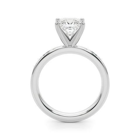 Silver Princess Solitaire Diamond Ring with Channel-Set Baguette Band and Four-Prong Setting 1