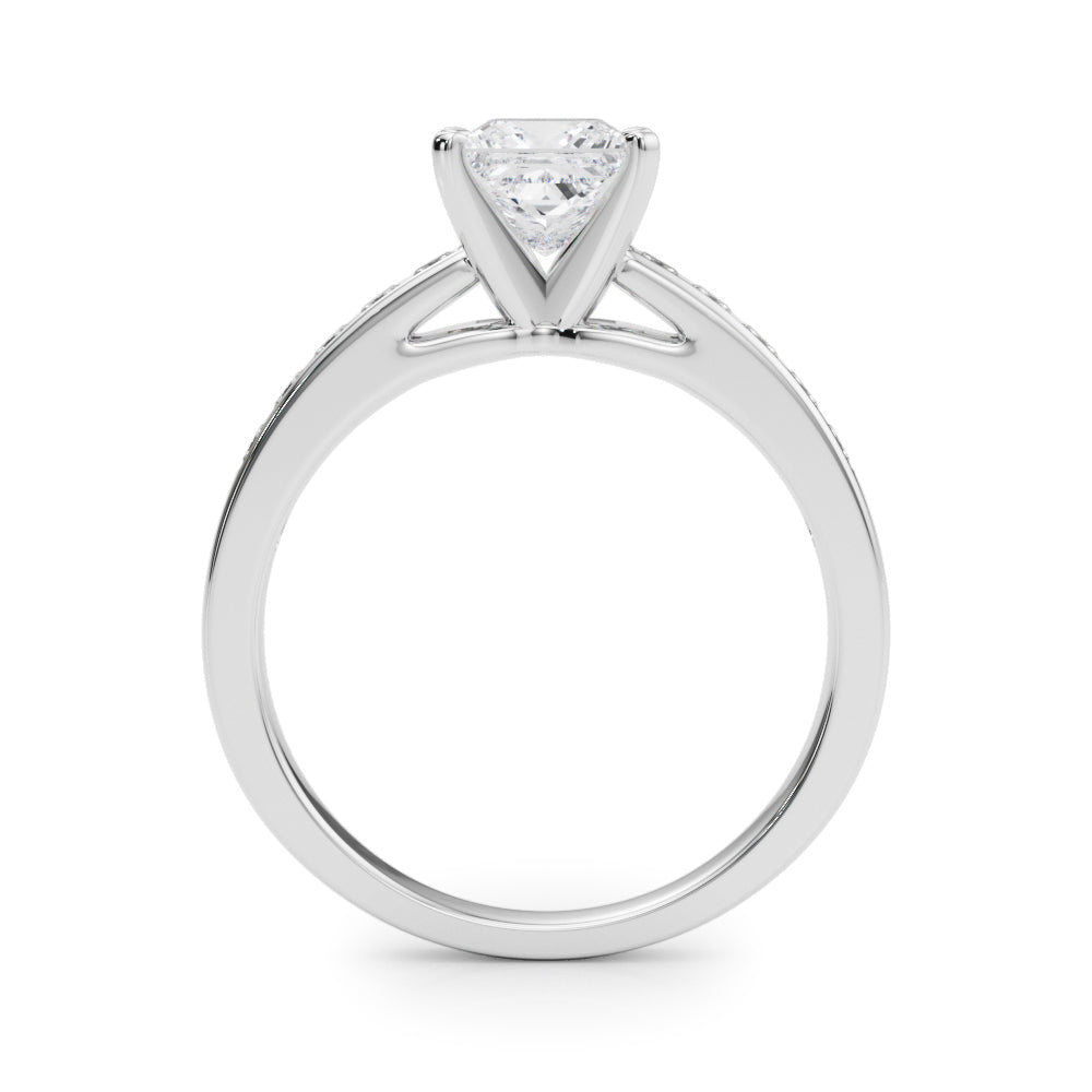 Silver Princess Solitaire Diamond Ring with Channel-Set Band and Four-Prong Setting 1