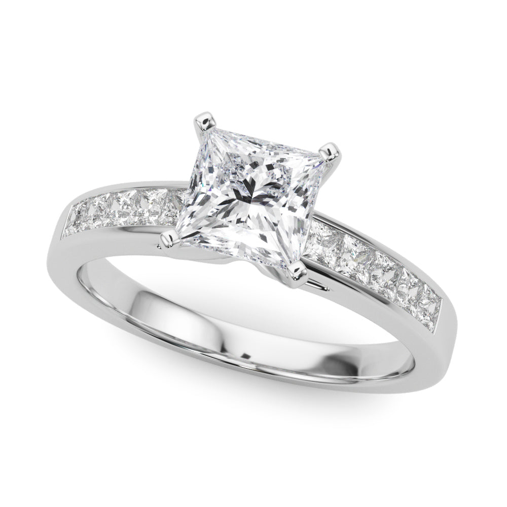 Silver Princess Solitaire Diamond Ring with Channel-Set Band and Four-Prong Setting 2