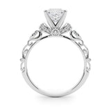 Silver 1.10 Carat F VS1 Princess Solitaire Diamond Ring with Filigree Band and Four-Prong Setting