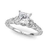 Silver 1.10 Carat F VS1 Princess Solitaire Diamond Ring with Filigree Band and Four-Prong Setting