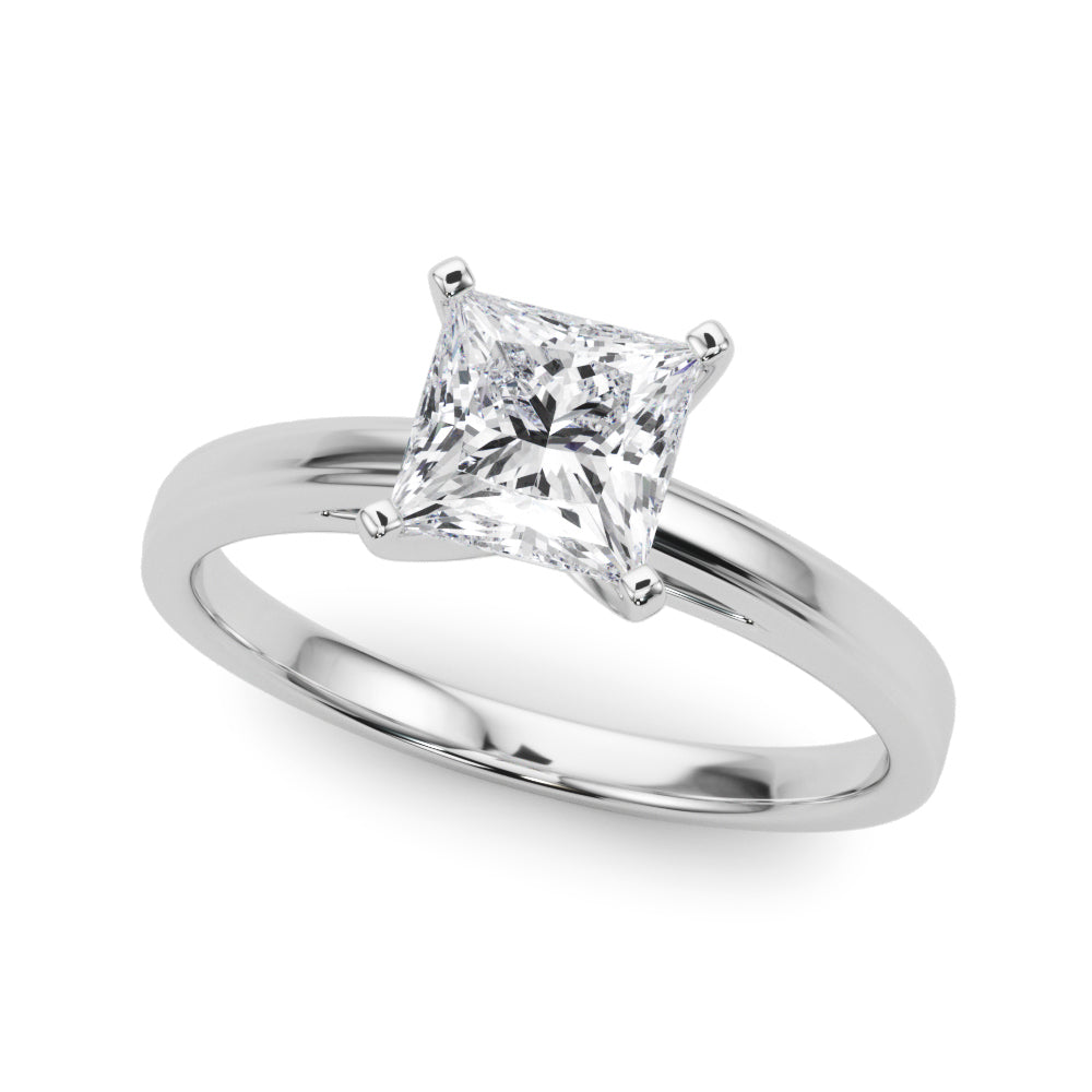 Silver Princess Solitaire Diamond Ring with Four-Prong Setting and Classic Band 2