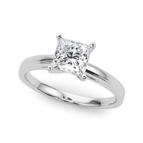 Silver Princess Solitaire Diamond Ring with Four-Prong Setting and Classic Band 2