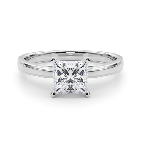 Silver Princess Solitaire Diamond Ring with Four-Prong Setting and Classic Band