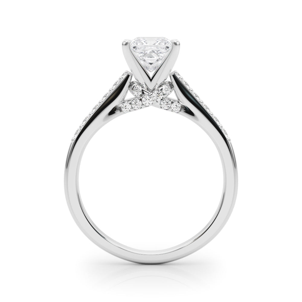 Silver Princess Solitaire Diamond Ring with Pavé Band and Four-Prong Setting 1