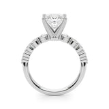 10K White Gold 3.03 Carat F VS1 Princess Solitaire Diamond Ring with Pave Band and Four-Prong Setting