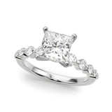 10K White Gold 3.03 Carat F VS1 Princess Solitaire Diamond Ring with Pave Band and Four-Prong Setting