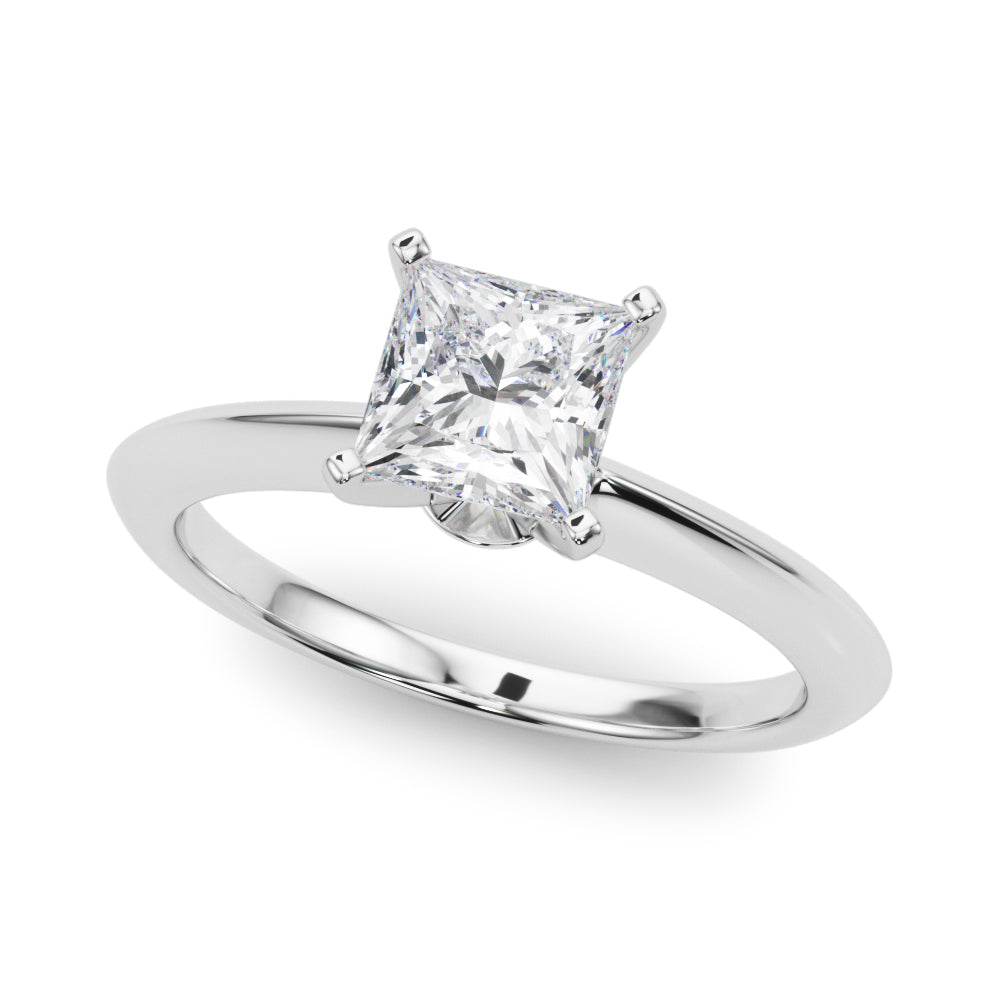 Silver Princess Solitaire Diamond Ring with Six-Prong Setting on a Classic Band 2