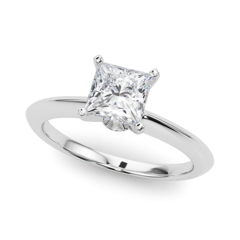 Silver Princess Solitaire Diamond Ring with Six-Prong Setting on a Classic Band 2