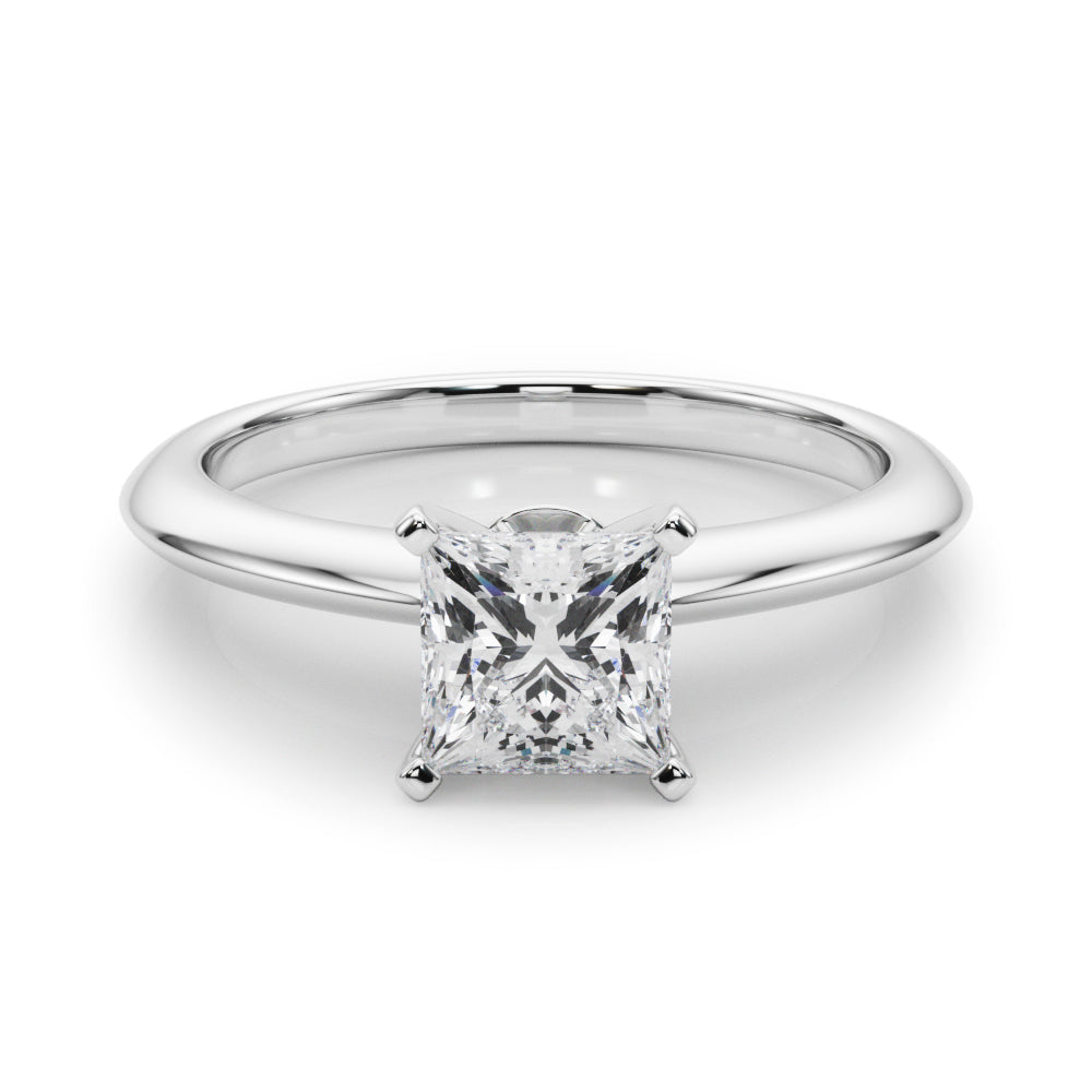 Silver Princess Solitaire Diamond Ring with Six-Prong Setting on a Classic Band