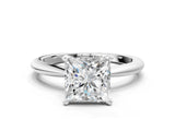 Silver Princess Solitaire Diamond Ring with Six-Prong Setting on a Classic Band