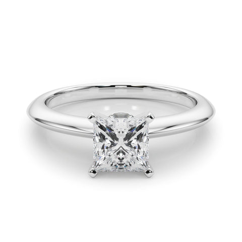 Silver Princess Solitaire Diamond Ring with Six-Prong Setting on a Classic Band