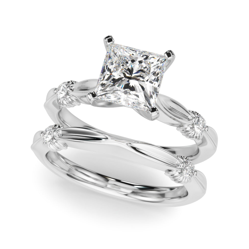 Silver Princess Solitaire Diamond Twisted Band with Four-Prong Setting