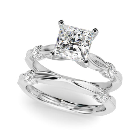 Silver Princess Solitaire Diamond Twisted Band with Four-Prong Setting