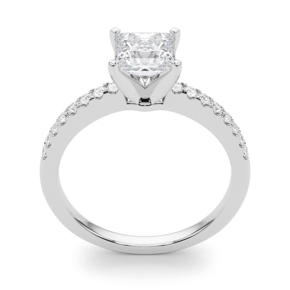 Silver Princess Solitaire Diamond with Pavé Band and Four-Prong Setting 1