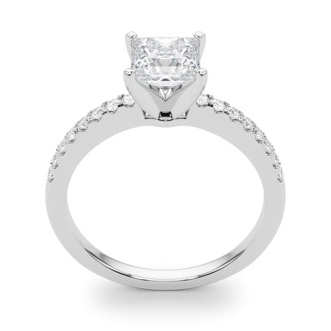 Silver Princess Solitaire Diamond with Pavé Band and Four-Prong Setting 1