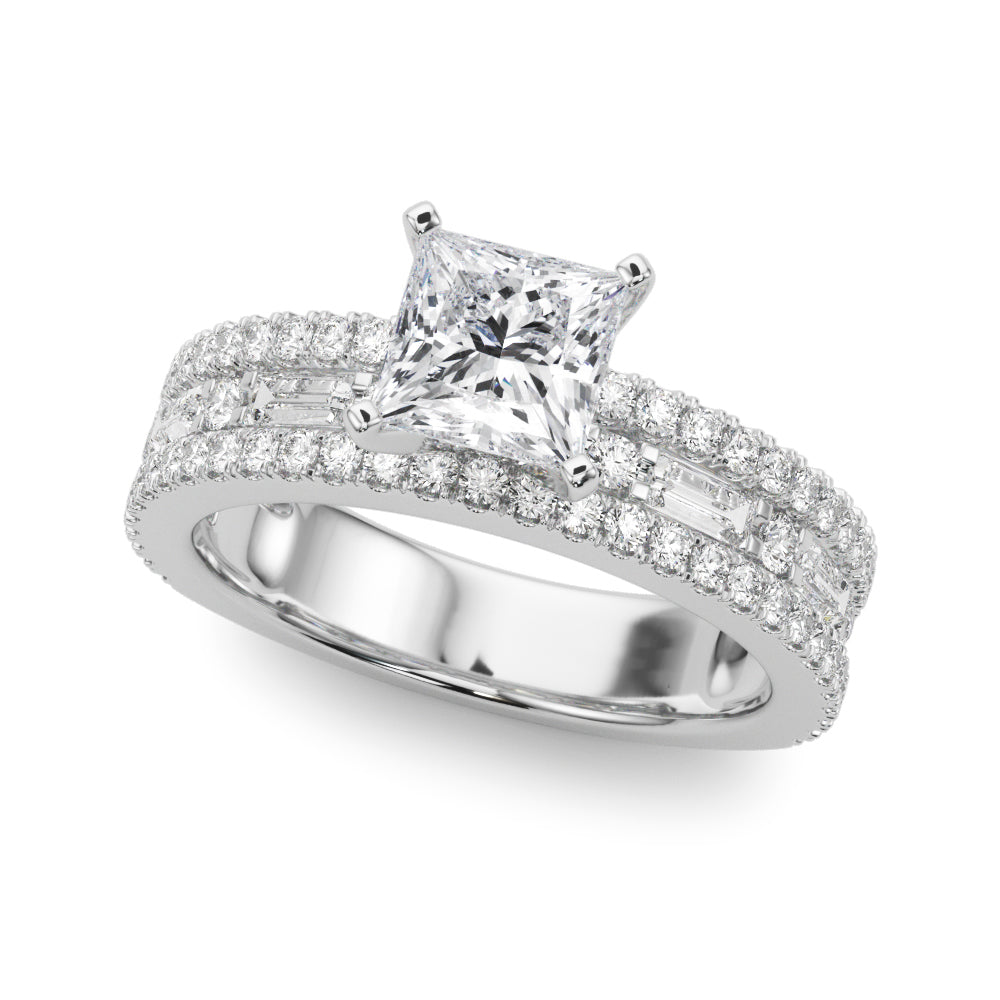 Silver Princess Solitaire Diamond with Pave and Channel Set Band 2