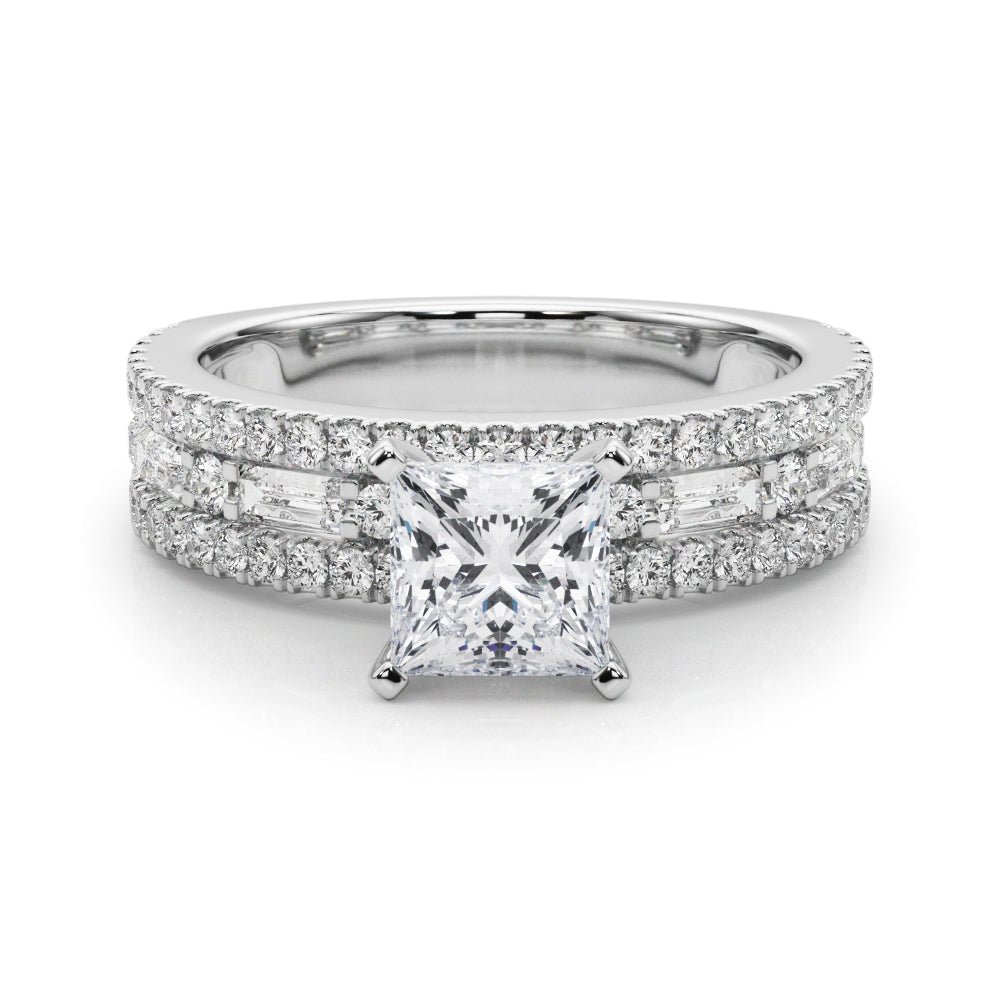Silver Princess Solitaire Diamond with Pave and Channel Set Band